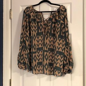 Dark Teal and Tan Blouse perch by BluPepper